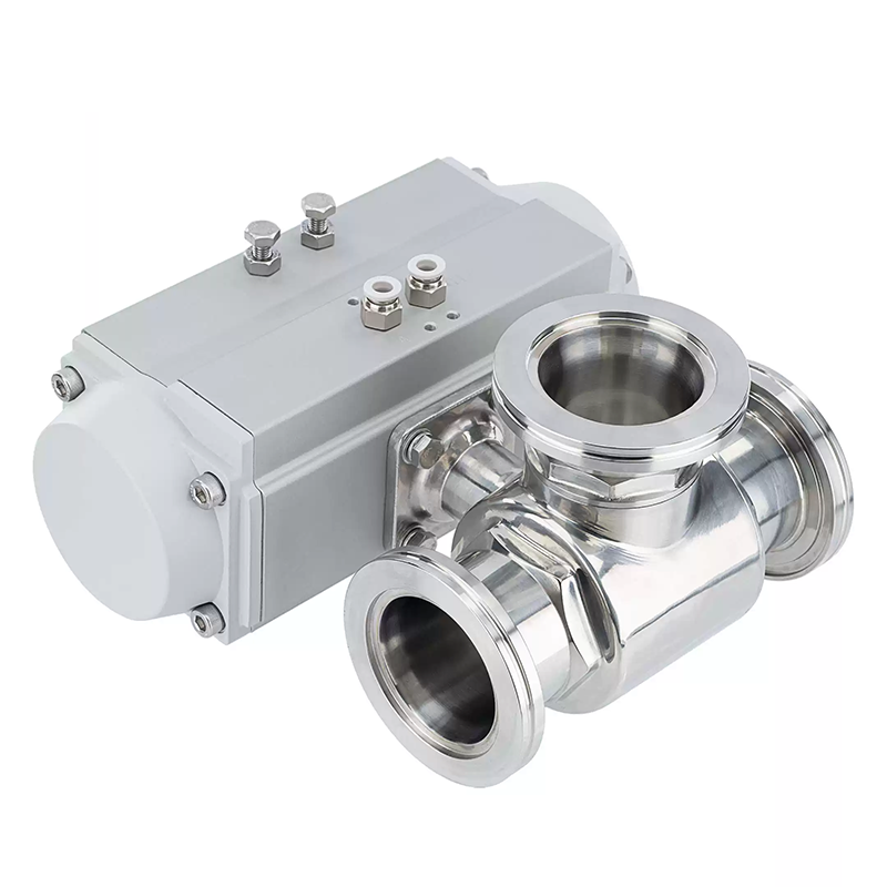 Pneumatic Three-Way Vacuum Ball Valve with KF flanges